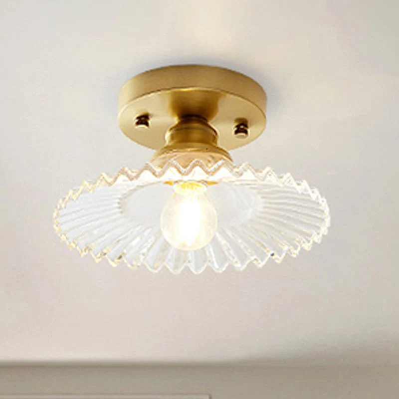 Industriële Plafondlamp met Geribbeld Glas – Groen of Helder – Ø22cm Retro Semi-Flush voor Woonkamer | Sansoti