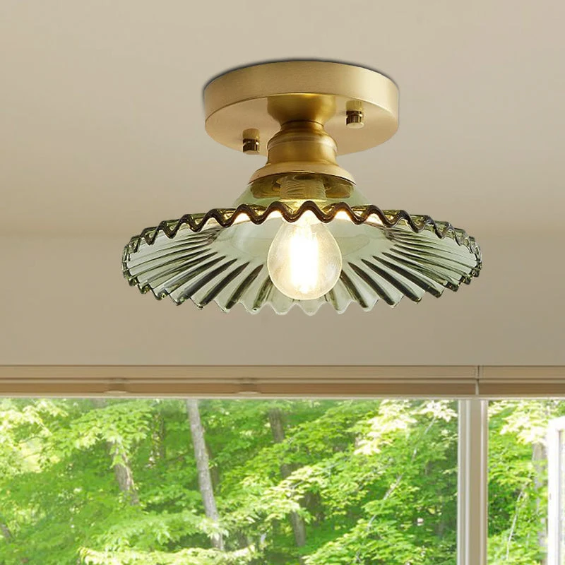 Industriële Plafondlamp met Geribbeld Glas – Groen of Helder – Ø22cm Retro Semi-Flush voor Woonkamer | Sansoti