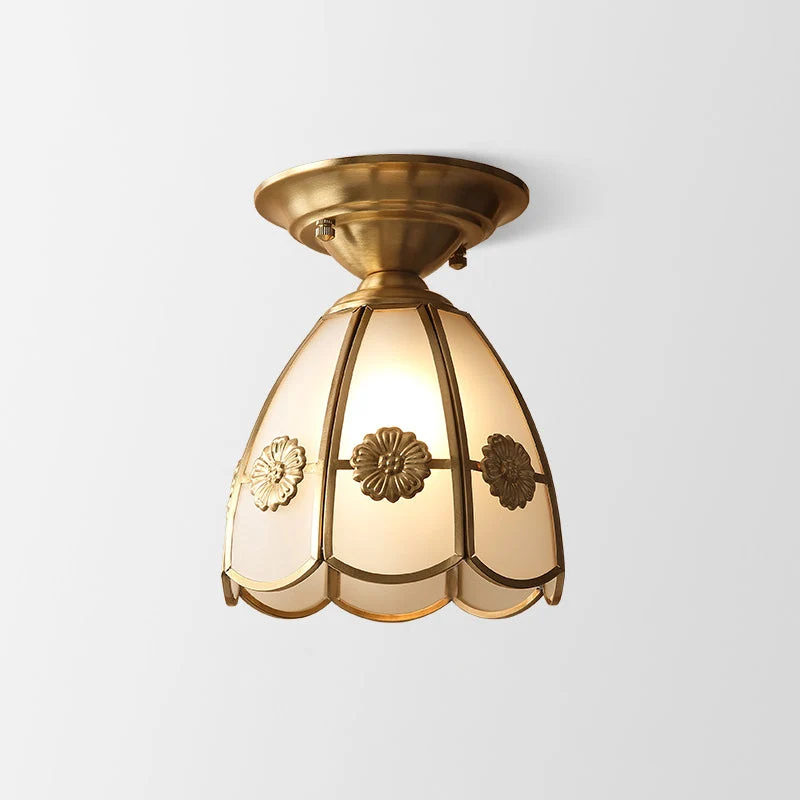Plafondlamp Messing Geschulpt Metaal Semi-Flush - Elegant Koloniale Stijl Verlichting voor Hal en Woonkamer | Sansoti