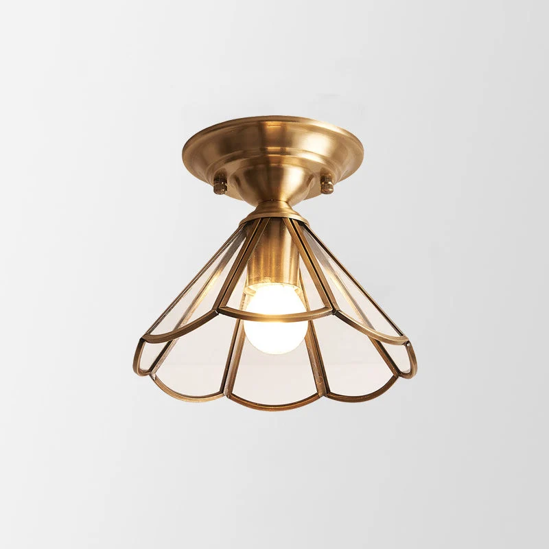 Plafondlamp Messing Geschulpt Metaal Semi-Flush - Elegant Koloniale Stijl Verlichting voor Hal en Woonkamer | Sansoti
