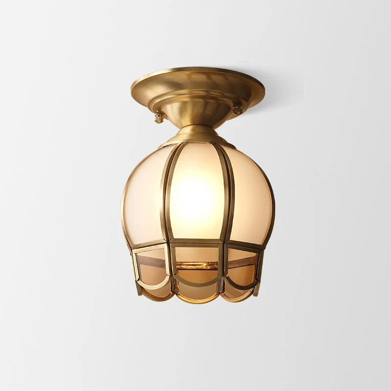 Plafondlamp Messing Geschulpt Metaal Semi-Flush - Elegant Koloniale Stijl Verlichting voor Hal en Woonkamer | Sansoti