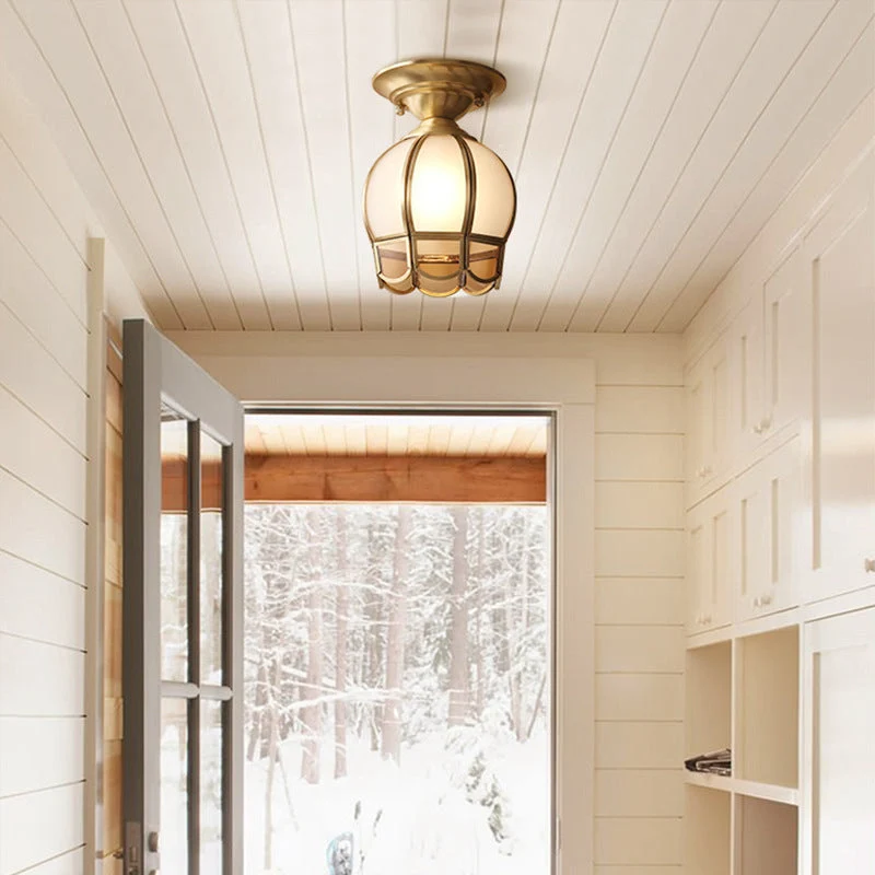 Plafondlamp Messing Geschulpt Metaal Semi-Flush - Elegant Koloniale Stijl Verlichting voor Hal en Woonkamer | Sansoti