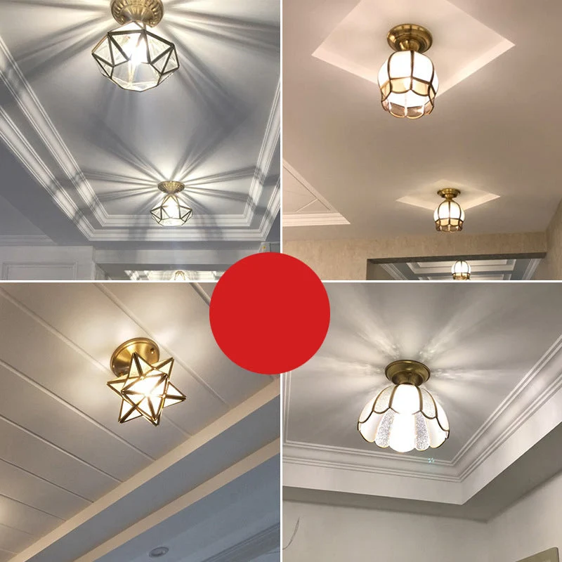 Plafondlamp Messing Geschulpt Metaal Semi-Flush - Elegant Koloniale Stijl Verlichting voor Hal en Woonkamer | Sansoti