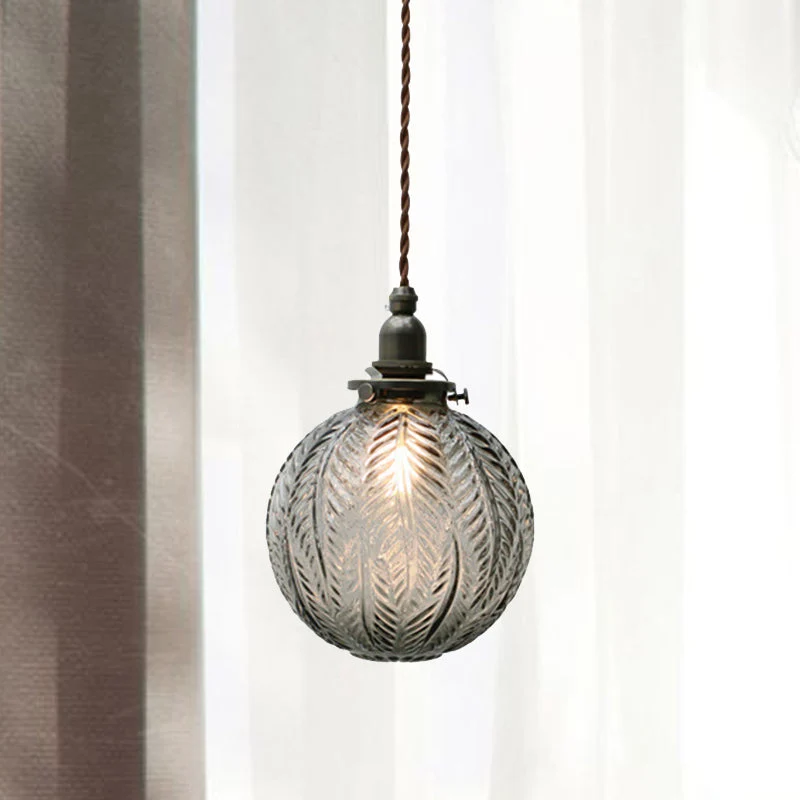 Glazen Hanglamp met Veerdesign – Rookgrijs of Transparant Glas – E14 Fitting – Koloniale Stijl | Sansoti