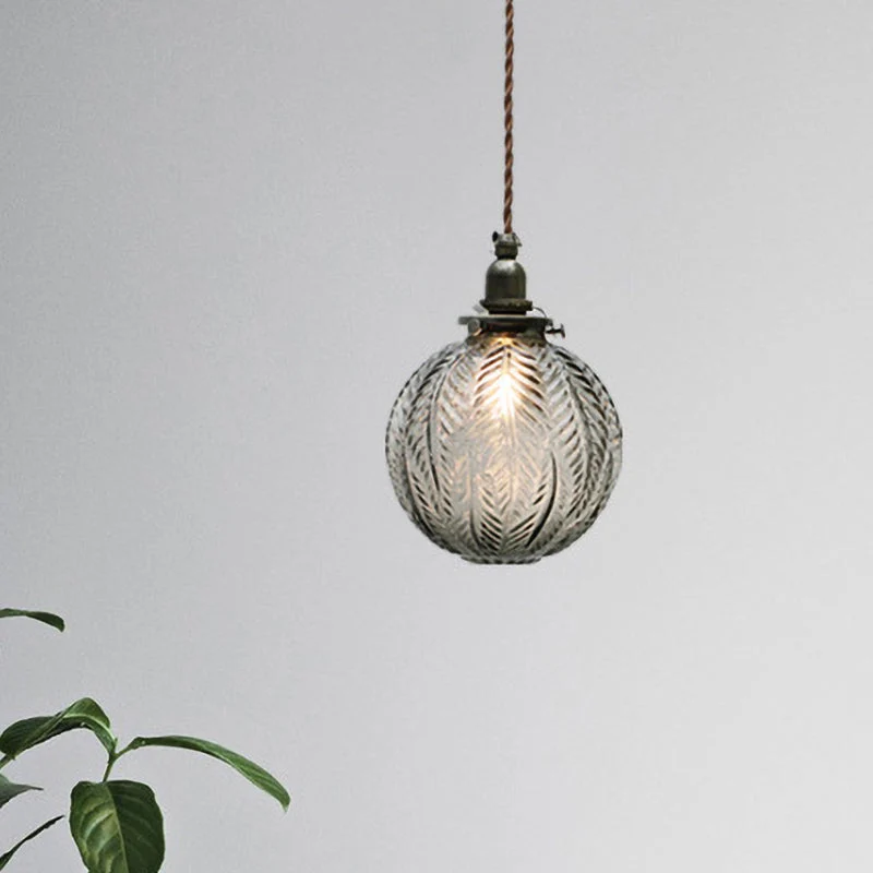 Glazen Hanglamp met Veerdesign – Rookgrijs of Transparant Glas – E14 Fitting – Koloniale Stijl | Sansoti