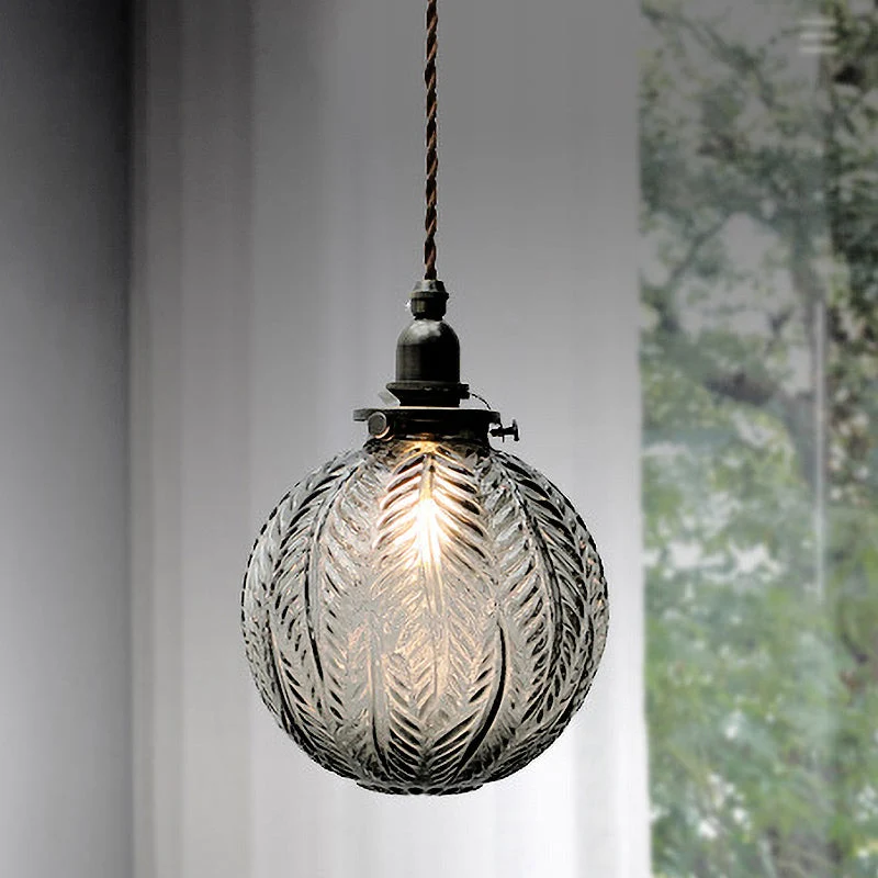 Glazen Hanglamp met Veerdesign – Rookgrijs of Transparant Glas – E14 Fitting – Koloniale Stijl | Sansoti