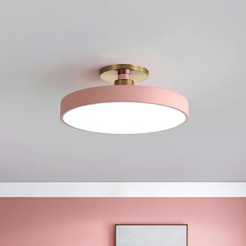 Ronde Plafondlamp Nordic Acryl LED Slaapkamer Semi Flush Plafondverlichting Moderne Scandinavische Stijl Plafondlamp Blauw Wit Geel Grijs Roze Zwart | Sansoti