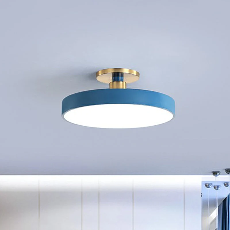 Ronde Plafondlamp Nordic Acryl LED Slaapkamer Semi Flush Plafondverlichting Moderne Scandinavische Stijl Plafondlamp Blauw Wit Geel Grijs Roze Zwart | Sansoti