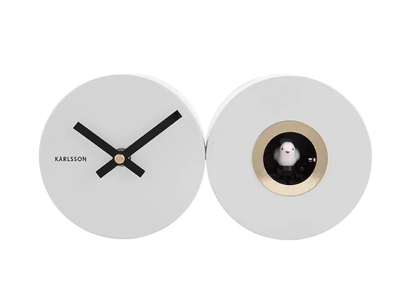 Karlsson Duo Cuckoo KA5789WH Wanduhr Weiß • Kuckucksruf zur vollen Stunde • Geräuscharmes Sweep-Uhrwerk
