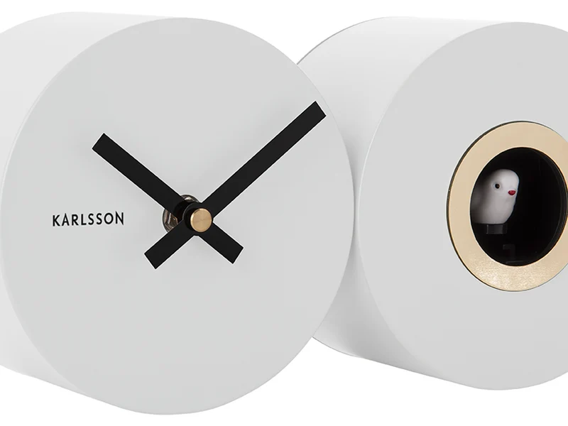 Karlsson Duo Cuckoo KA5789WH Wanduhr Weiß • Kuckucksruf zur vollen Stunde • Geräuscharmes Sweep-Uhrwerk