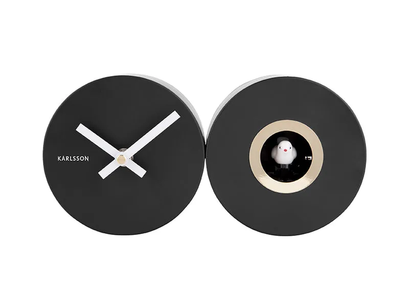 Karlsson Duo Cuckoo KA5789BK Wanduhr Schwarz • Kuckucksgeräusch jede Stunde • Geräuscharmes Sweep-Uhrwerk