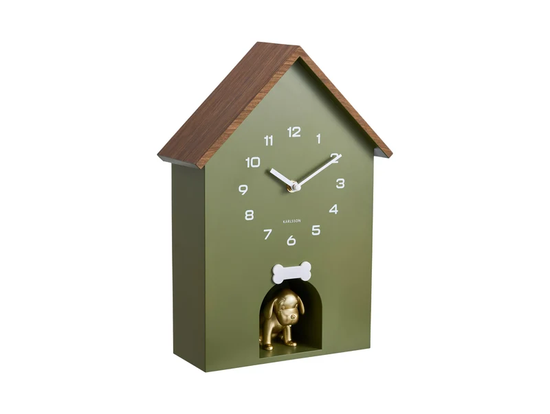 Karlsson Dog House KA6108GR Wanduhr Luxusgrün • Sweep-Uhrwerk • Verspieltes Kuckucksdesign