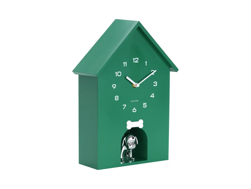 Karlsson Dog House KA6096GR Wanduhr Retrogrün • Stündliches Hundebellen • Geräuschloses Sweep-Uhrwerk
