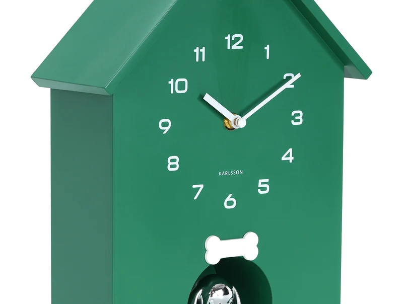Karlsson Dog House KA6096GR Wanduhr Retrogrün • Stündliches Hundebellen • Geräuschloses Sweep-Uhrwerk