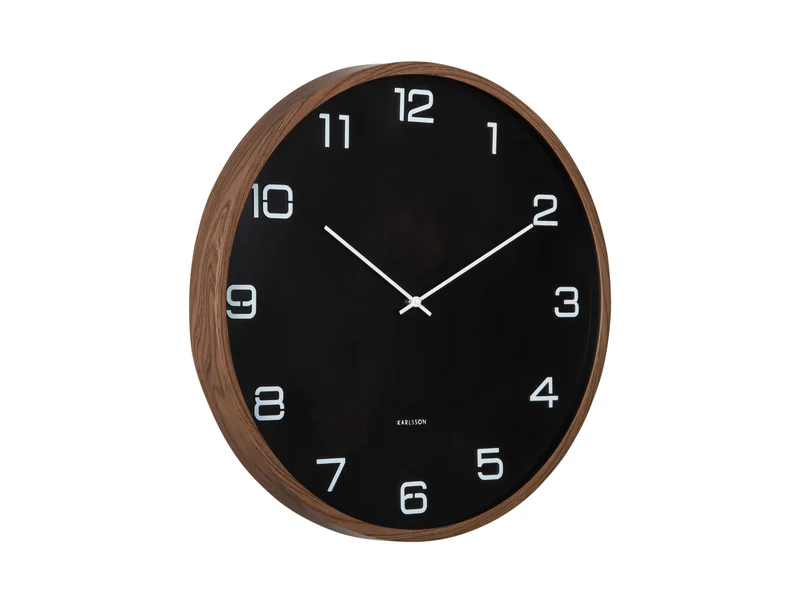 Karlsson Delicado Large KA6088BK Wanduhr Schwarz • Geräuschloses Sweep-Uhrwerk • Holzprint-Akzent