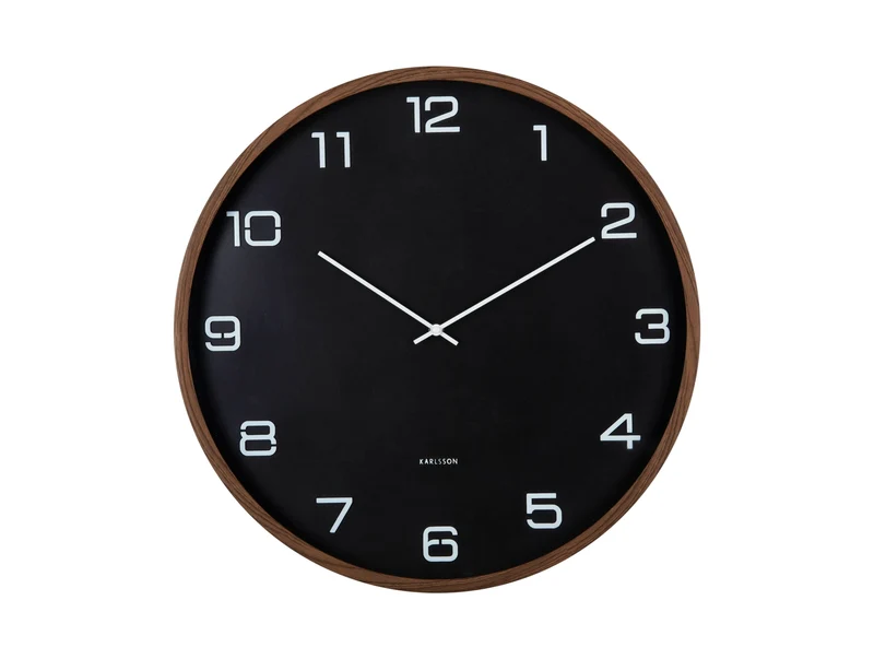 Karlsson Delicado Large KA6088BK Wanduhr Schwarz • Geräuschloses Sweep-Uhrwerk • Holzprint-Akzent