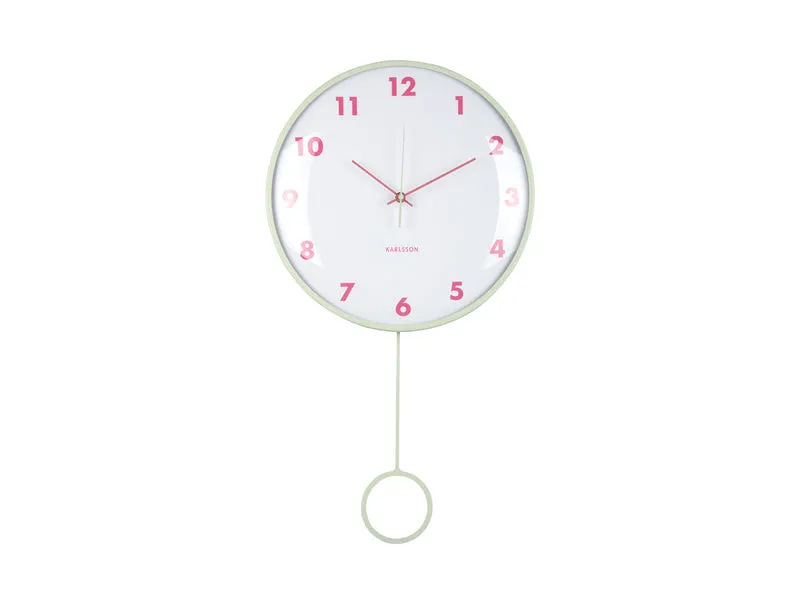 Karlsson Cheeky Dome Pendulum KA6058LG Wanduhr Sanftgrün • Geräuschloses Sweep-Uhrwerk • Transparente Glaskuppel