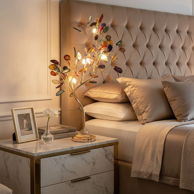 Agaat Kroonluchter – Natuursteen Hanglamp met Rozégouden Frame voor Hoge Ruimtes – Ø 65 cm & Ø 85 cm | Sansoti