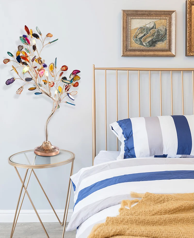 Agaat Kroonluchter – Natuursteen Hanglamp met Rozégouden Frame voor Hoge Ruimtes – Ø 65 cm & Ø 85 cm | Sansoti