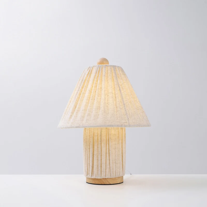 Retro Tafellamp met Geplooide Stoffen Kap – Warm Zacht Licht – Scandinavisch Minimalistisch Design voor Slaapkamer Woonkamer | Sansoti