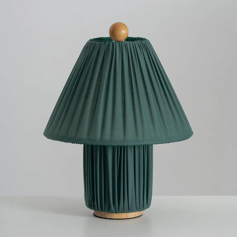 Retro Tafellamp met Geplooide Stoffen Kap – Warm Zacht Licht – Scandinavisch Minimalistisch Design voor Slaapkamer Woonkamer | Sansoti