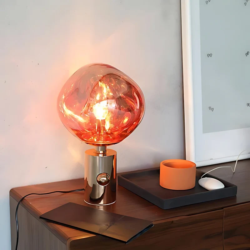 Tafellampe met Gesmolten Lava Textuur in Goud, Roségoud of Zilver | Sansoti