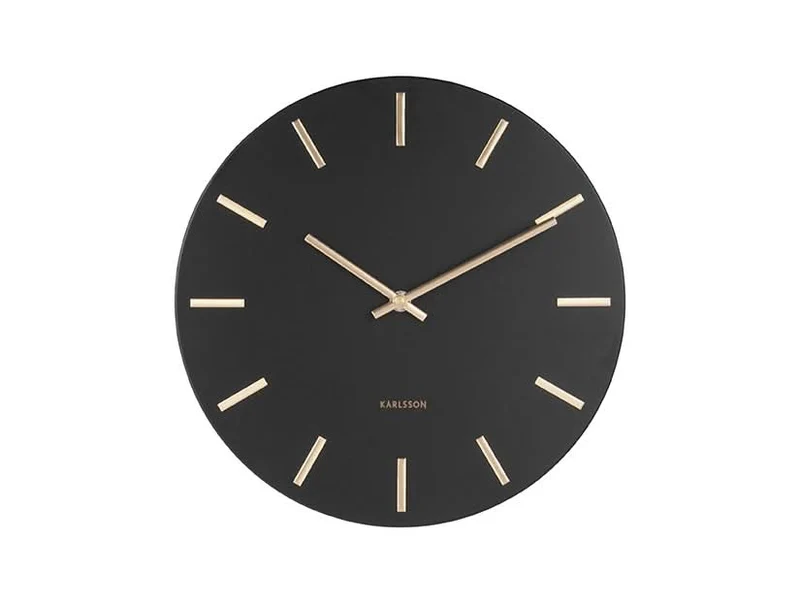 Karlsson Charm Small KA5821BK Wanduhr Schwarz • Goldene Zeiger • Modernes Stahl-Design