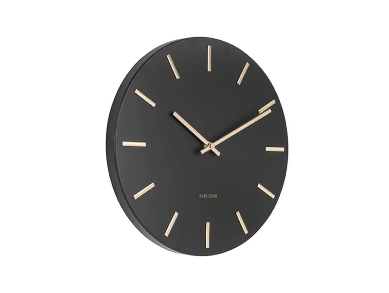 Karlsson Charm Small KA5821BK Wanduhr Schwarz • Goldene Zeiger • Modernes Stahl-Design