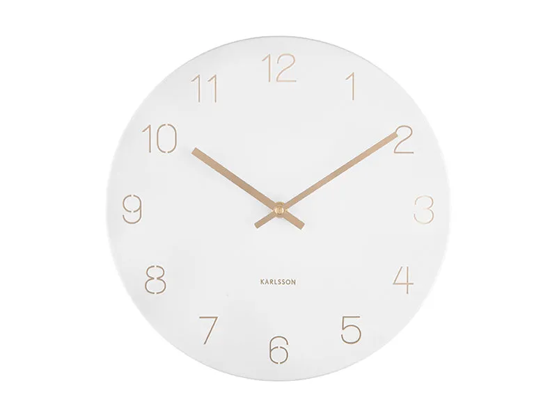Karlsson Charm Engraved Numbers Small KA5788WH Wanduhr Weiß • Eingravierte Ziffern • Goldene Zeiger