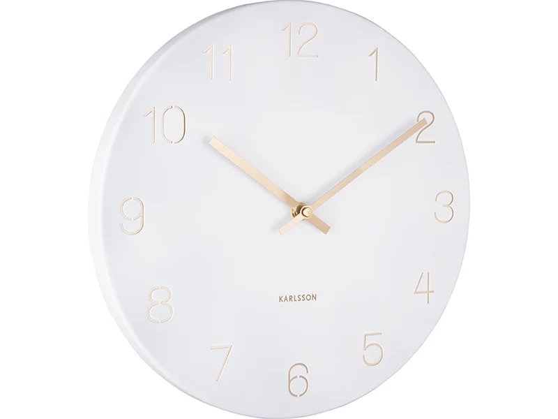 Karlsson Charm Engraved Numbers Small KA5788WH Wanduhr Weiß • Eingravierte Ziffern • Goldene Zeiger