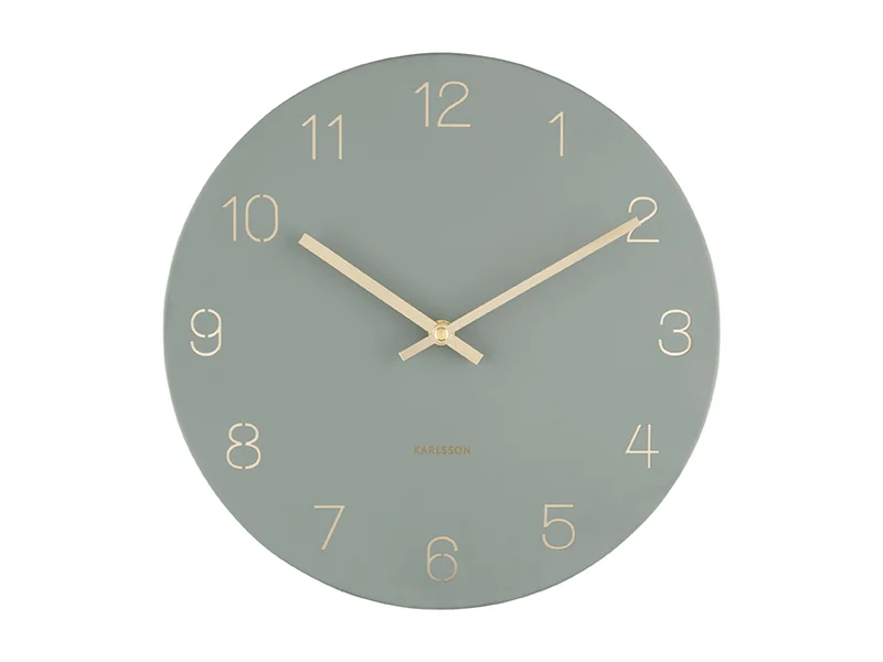 Karlsson Charm Engraved Numbers Small KA5788GR Wanduhr Dschungelgrün • Goldene Zeiger • Geprägtes Zifferblatt
