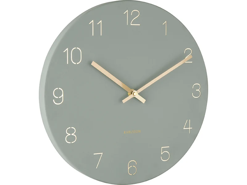 Karlsson Charm Engraved Numbers Small KA5788GR Wanduhr Dschungelgrün • Goldene Zeiger • Geprägtes Zifferblatt