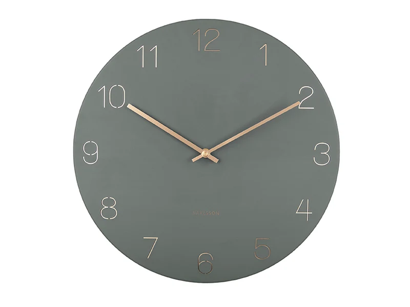 Karlsson Charm Engraved Numbers KA5762GR Wanduhr Dschungelgrün • Eingravierte Zahlen • Goldfarbene Zeiger