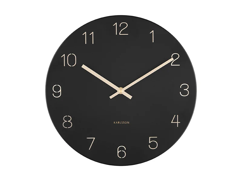 Karlsson Charm Engraved Numbers Small KA5788BK Wanduhr Schwarz • Offenes Zifferblatt • Elegante Golddetails