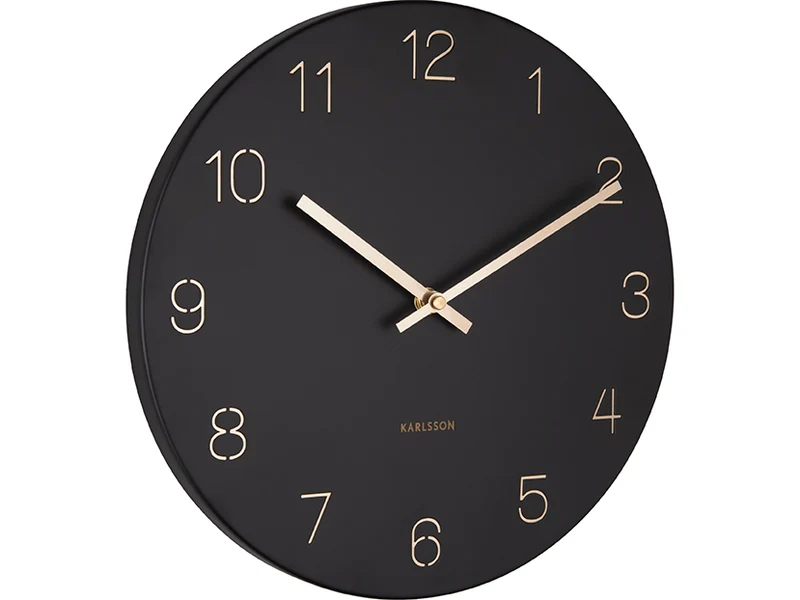 Karlsson Charm Engraved Numbers Small KA5788BK Wanduhr Schwarz • Offenes Zifferblatt • Elegante Golddetails