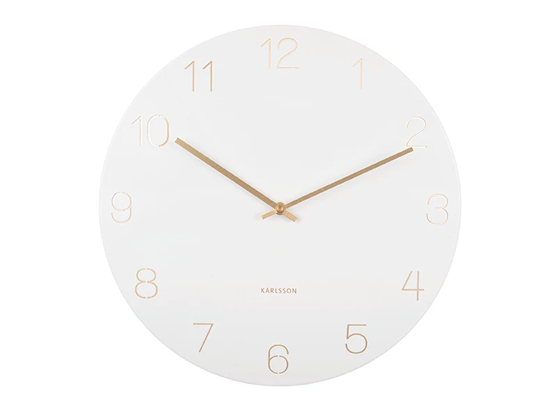 Karlsson Charm Engraved Numbers KA5762WH Wanduhr Weiß • Eingravierte Ziffern • Goldene Zeiger