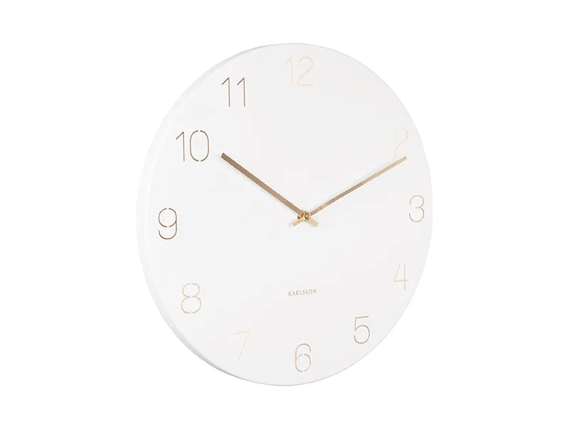 Karlsson Charm Engraved Numbers KA5762WH Wanduhr Weiß • Eingravierte Ziffern • Goldene Zeiger