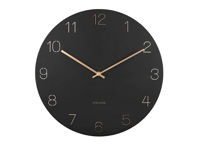 Karlsson Charm Engraved Numbers KA5762BK Wanduhr Schwarz • Gravierte Ziffern • Goldene Zeiger
