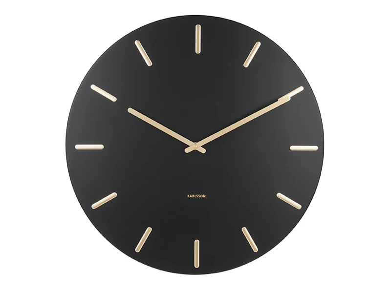 Karlsson Charm KA5716BK Wanduhr Schwarz • Geräuschloses Quarzwerk • Goldene Details