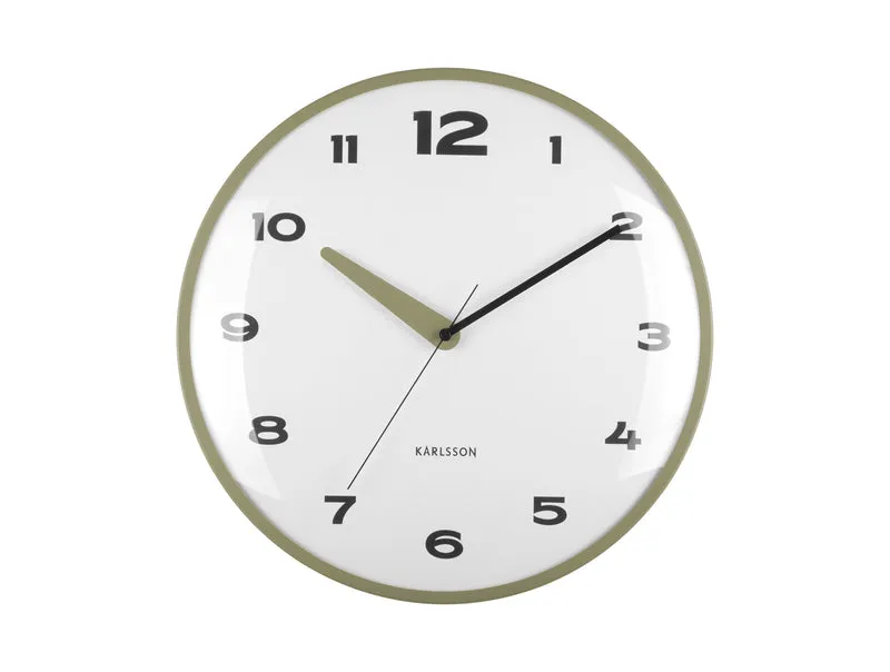 Karlsson Brisk Dome KA6028GR Wanduhr Armeegrün • Sweep-Uhrwerk • Gewölbtes Glas-Design