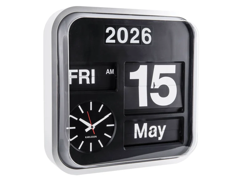 Karlsson Big Flip KA4202 Wanduhr Silber • Klappzahlen-Kalender • Retro-Design