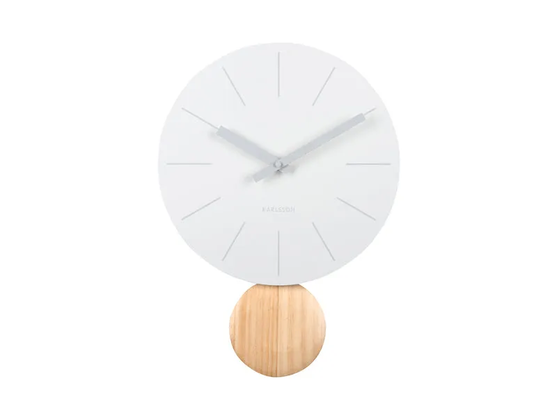 Karlsson Arlo KA5967WH Wanduhr Weiß • Holzpendel • Skandinavisches Design