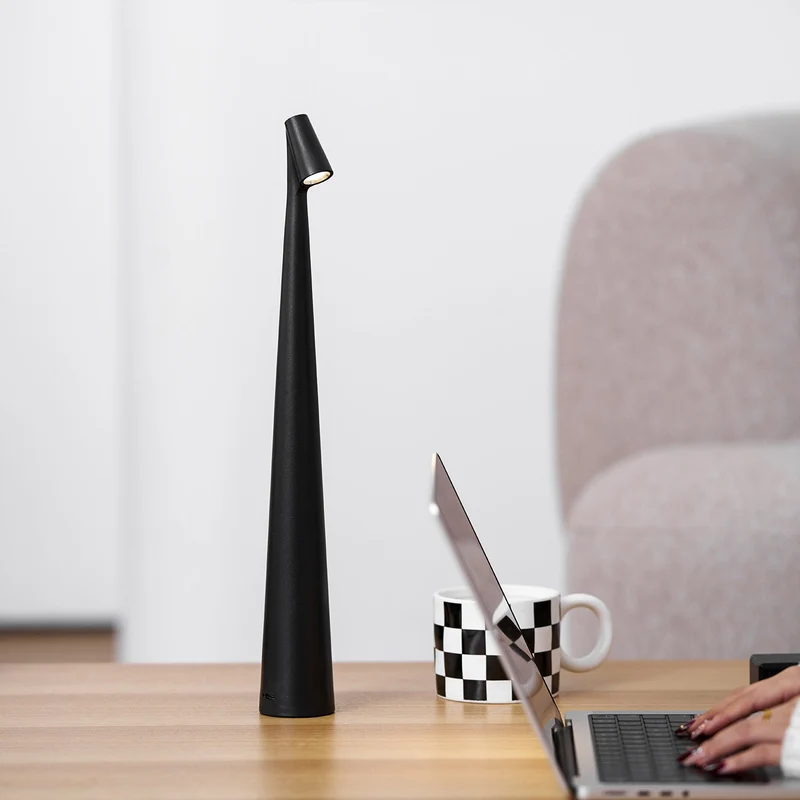 Oplaadbare Tafellamp Aluminium Dimbaar LED Touch Bedlamp Draadloos Design Kegelvormige Lampenkap Modern 45cm Acculamp | Sansoti