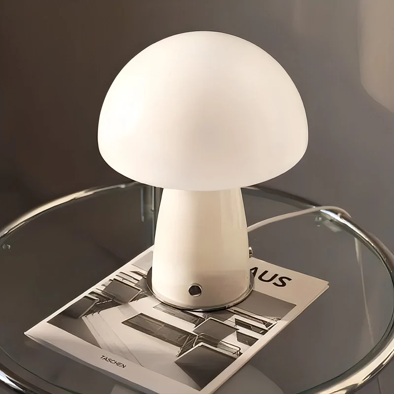 Bauhaus Paddenstoel Tafellamp Glas & Metaal — Retro Design met Warm Licht — Voor Woonkamer, Slaapkamer, Kantoor | Sansoti