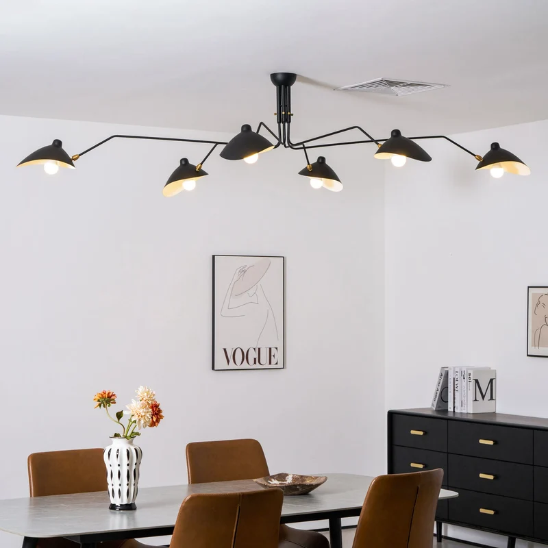 Verstelbare Spinlamp Multi-Arm Plafondlamp Industriële Design Messing Details Zwart Wit Scandinavisch Modern | Sansoti