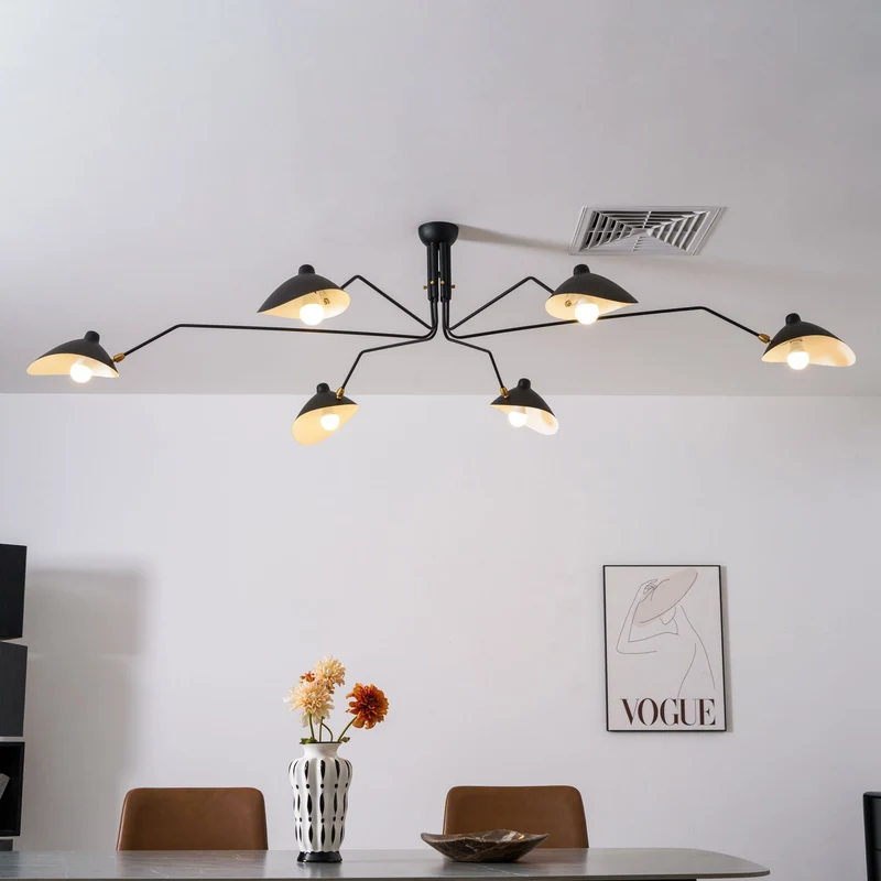 Verstelbare Spinlamp Multi-Arm Plafondlamp Industriële Design Messing Details Zwart Wit Scandinavisch Modern | Sansoti