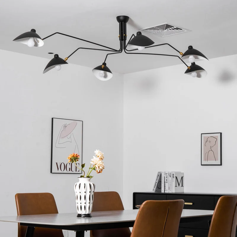 Verstelbare Spinlamp Multi-Arm Plafondlamp Industriële Design Messing Details Zwart Wit Scandinavisch Modern | Sansoti
