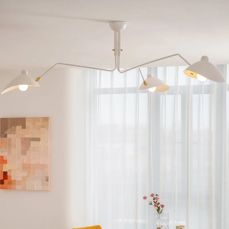 Verstelbare Spinlamp Multi-Arm Plafondlamp Industriële Design Messing Details Zwart Wit Scandinavisch Modern | Sansoti