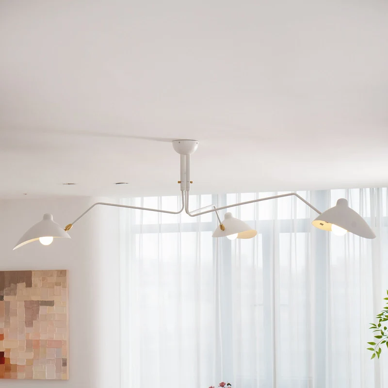 Verstelbare Spinlamp Multi-Arm Plafondlamp Industriële Design Messing Details Zwart Wit Scandinavisch Modern | Sansoti