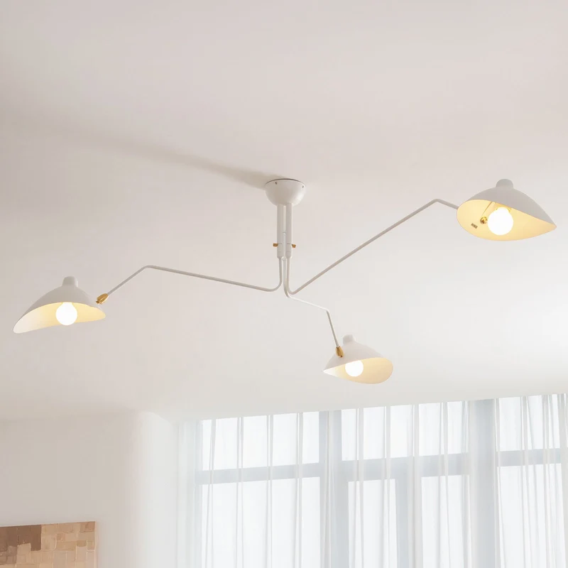 Verstelbare Spinlamp Multi-Arm Plafondlamp Industriële Design Messing Details Zwart Wit Scandinavisch Modern | Sansoti